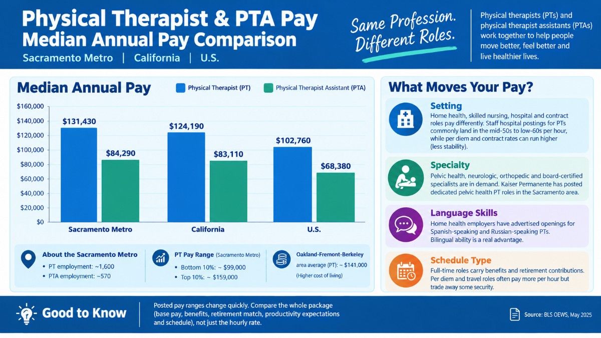 Bar chart comparing median PT and PTA pay in Sacramento, California and the United States.jpeg