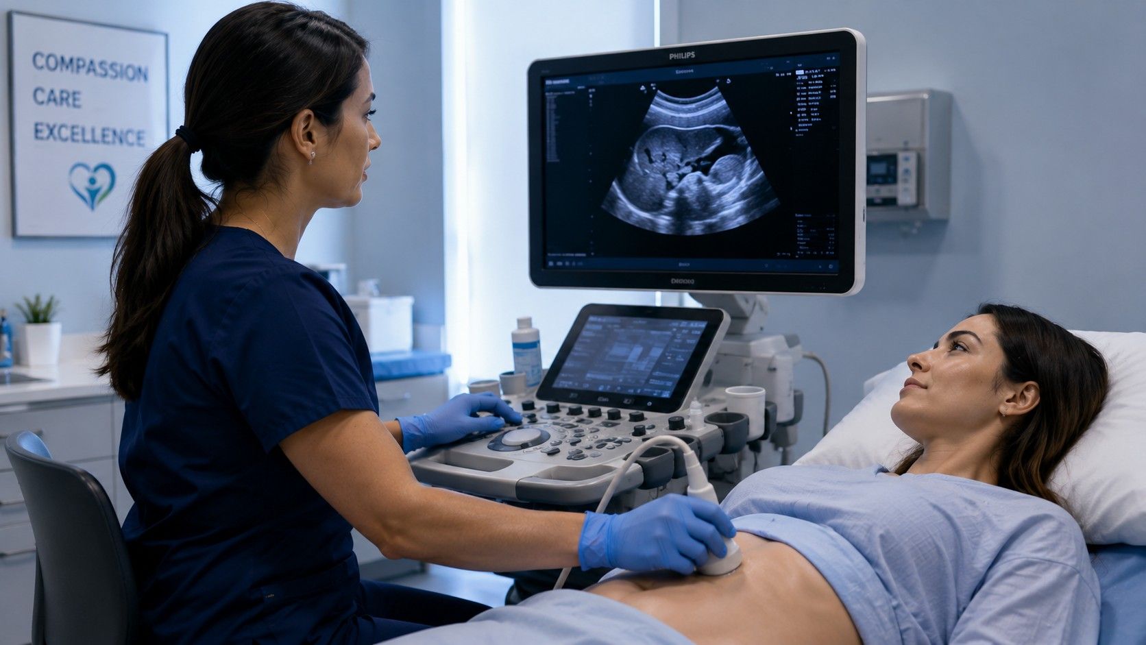 Diagnostic medical sonographer performing an ultrasound exam in New York..jpeg