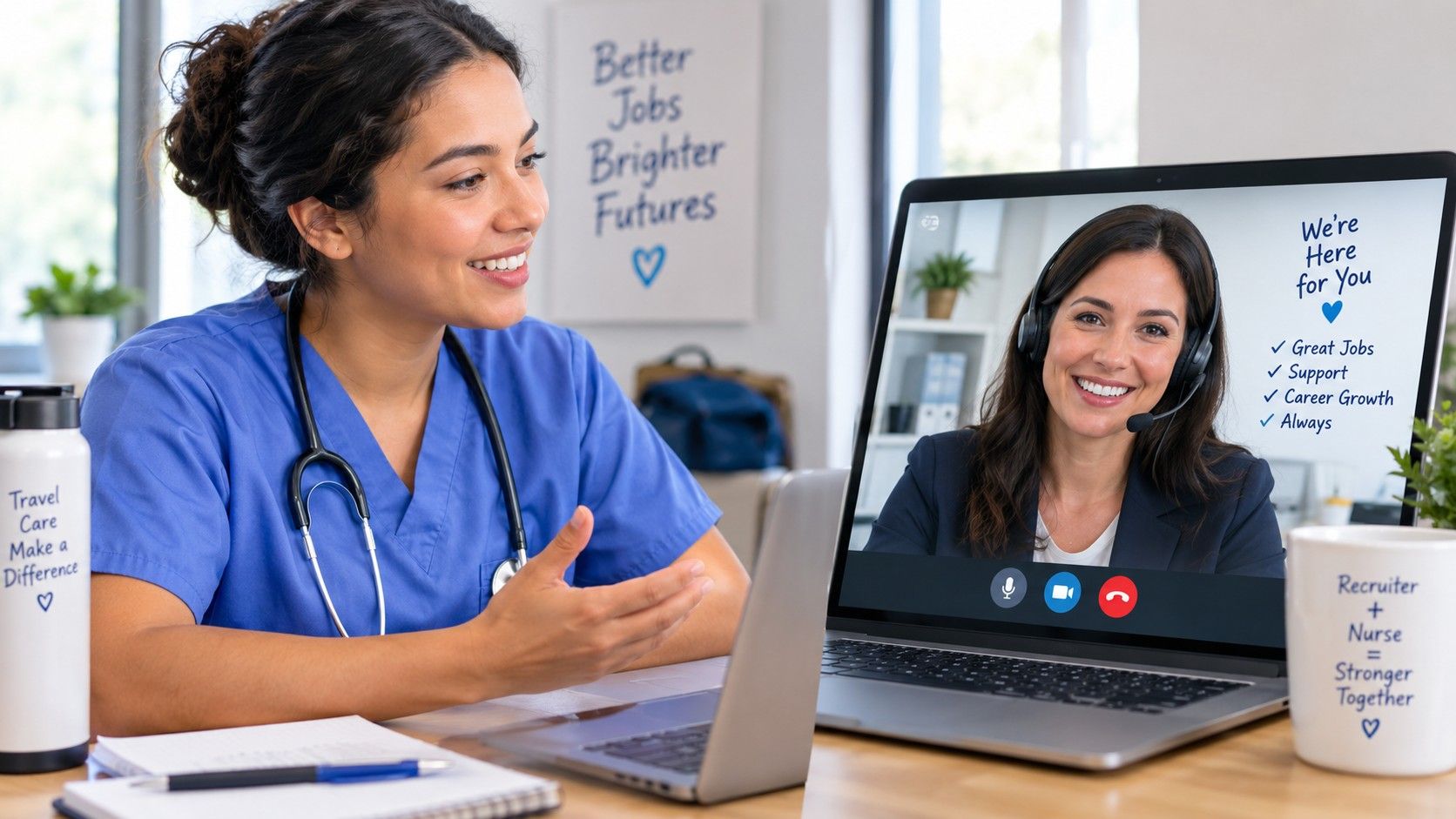 Nurse talking with a dedicated healthcare staffing recruiter.jpeg