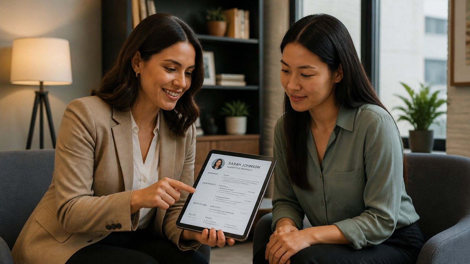 Recruiter reviewing a physical therapist's resume during a job search..jpeg